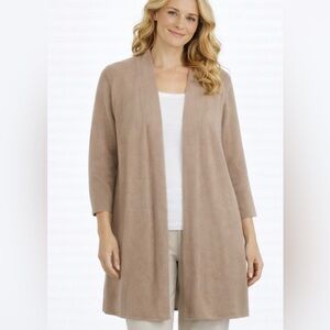 $350 Neiman Marcus Cashmere Collection Open-Front Taupe Sweater Cardigan 2X NWD